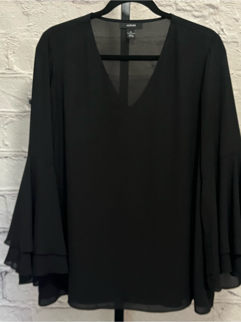 Alfani Black V-Neck Bell Sleeve Top Blouse